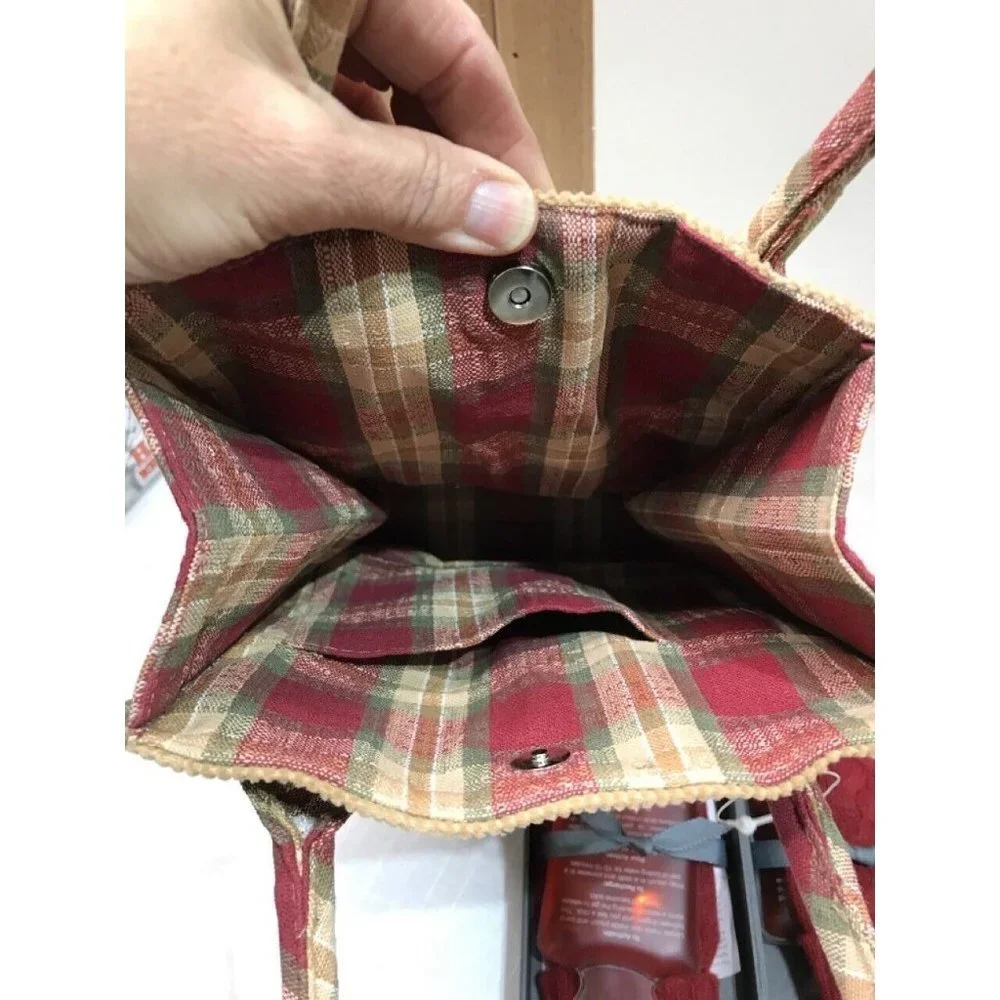 Longaberger Tote Plaid Handle Homestead 100% Cotton Tan Corduroy 8